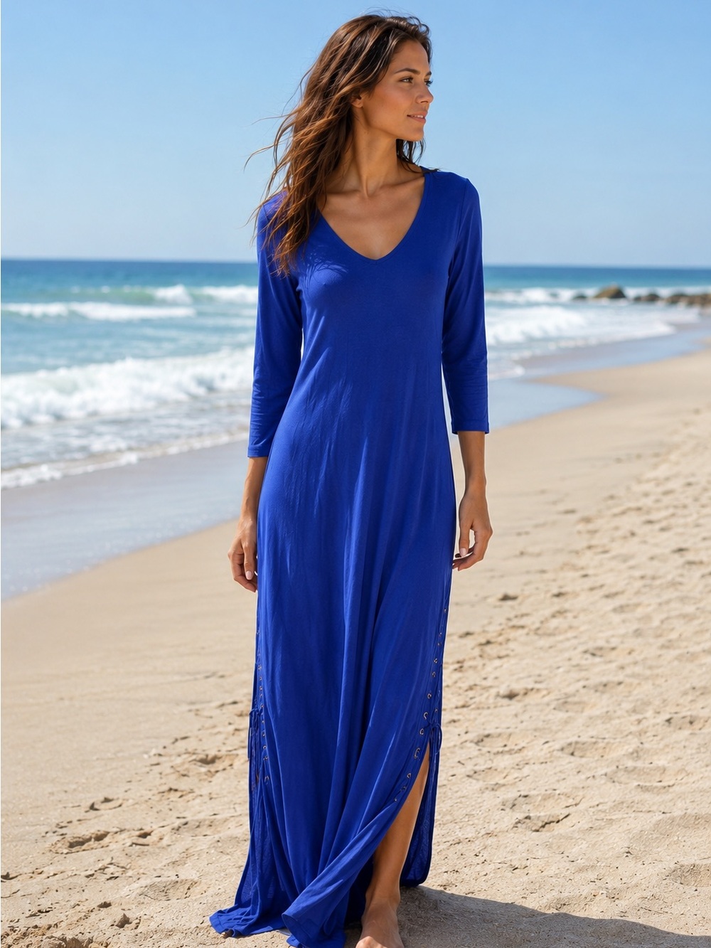 Tommy Bahama Royal Blue Maxi Dress with Side Grommet Details